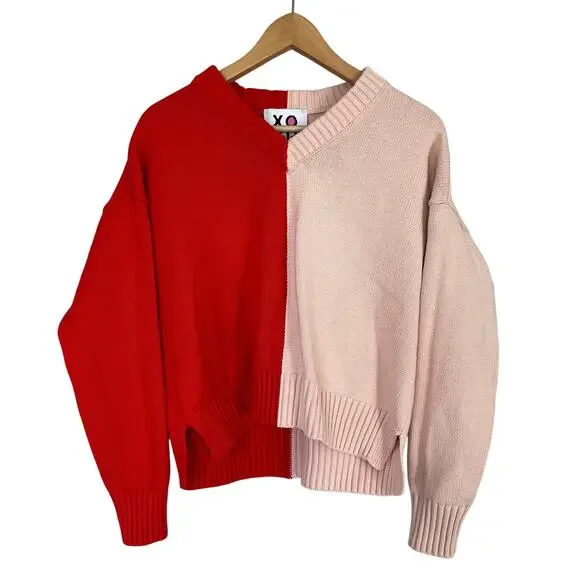 Kerri Rosenthal XOKR Sweater Red Pink Radiant Heart V-Neck Valentine's Size XS - Picture 2 of 11